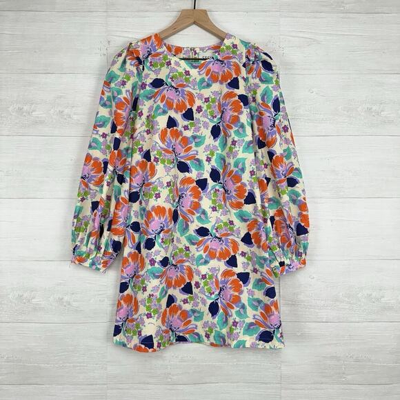 CECILIE COPENHAGEN Mirna Dress Size Small Mini Shift Floral Puff Sleeves Cottage - Picture 1 of 16